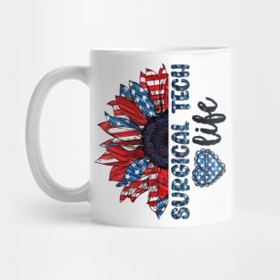 Surgical Tech Life American Flag Sunflower Independence Day Mug